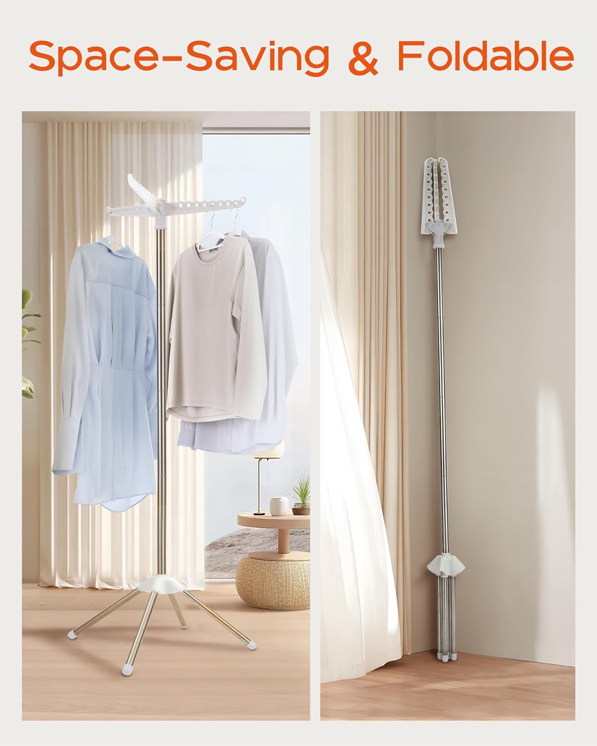 Clothes Drying Rack Foldable, 59 inch Tripod Laundry Drying Rack Indoor with Rotating Clothes Rail