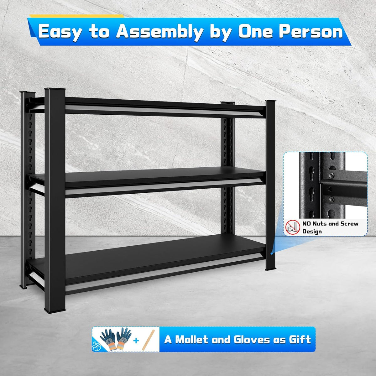 40" W Garage Shelving Heavy Duty，1500LBS Loads Adjustable Garage Storage Shelves,3-Tier Metal