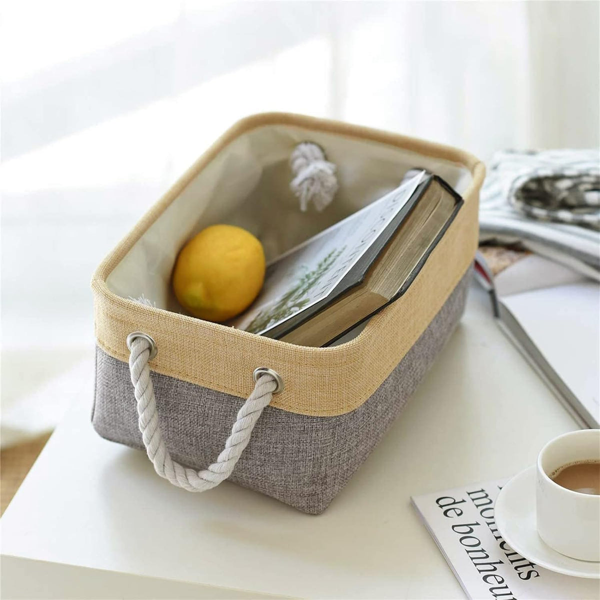 TheWarmHome Decorative Basket Rectangular Fabric Storage Bin Organizer Basket with Handles for