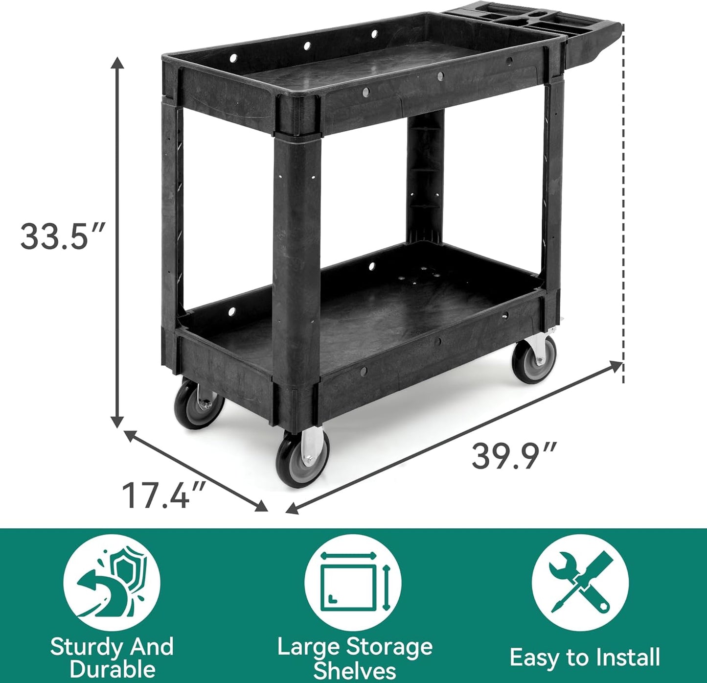 YITAHOME Utility Cart on Wheels, Plastic Tool Cart 550 lbs Capacity Service Cart, 40 x 17 Inch 2