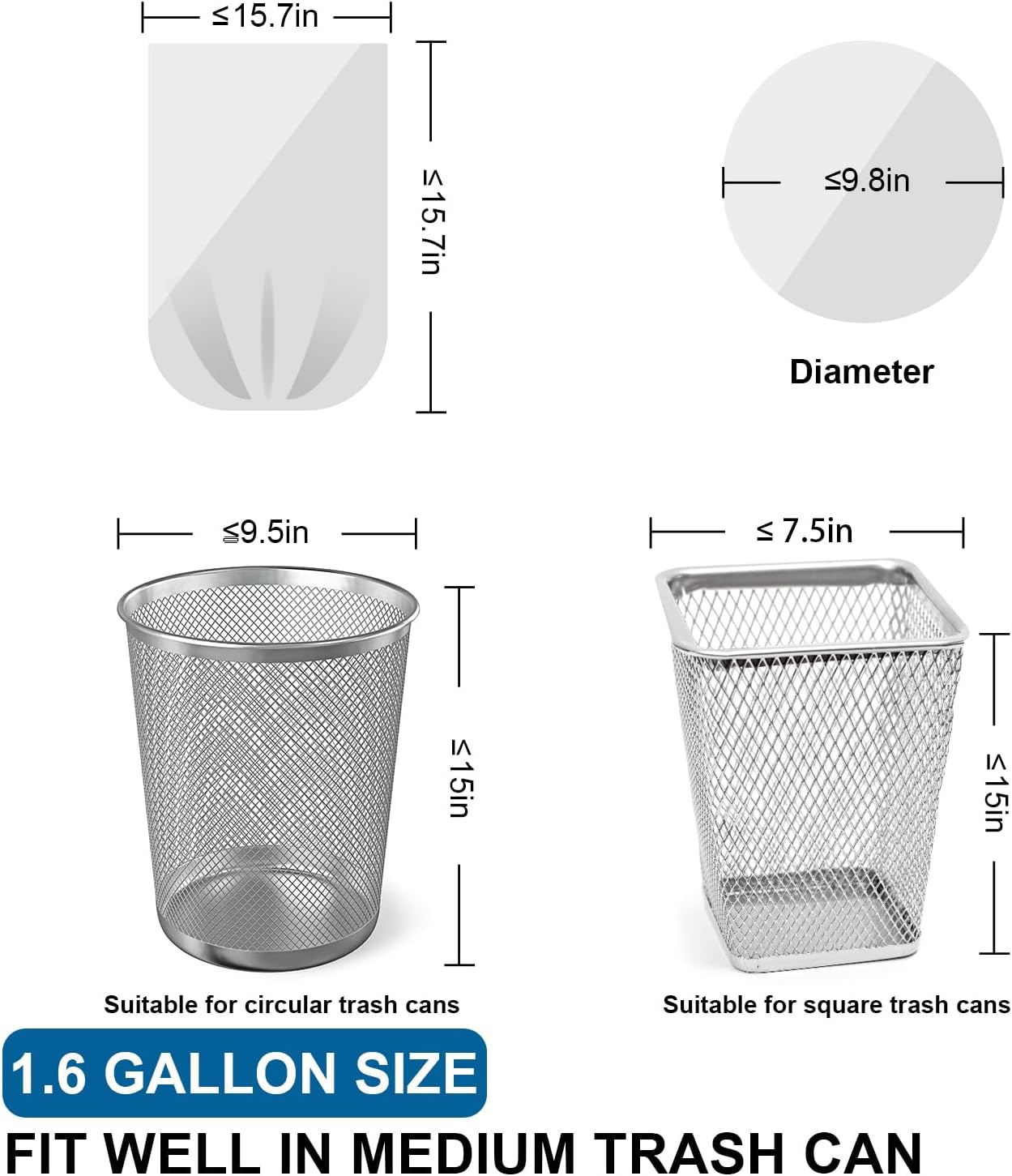 1.6 Gallon Mini Trash Bags Drawstring - 120 Count Strong Small Garbage Bags Unscented,White Trash