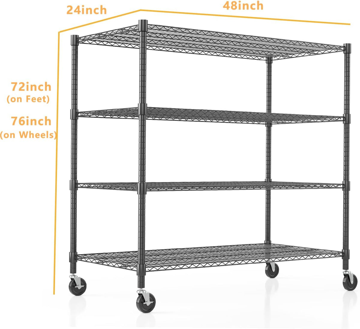 Himimi 4 Tier Wire Shelving with Wheels Heavy Duty Height Adjustable Metal Shelves for Storage