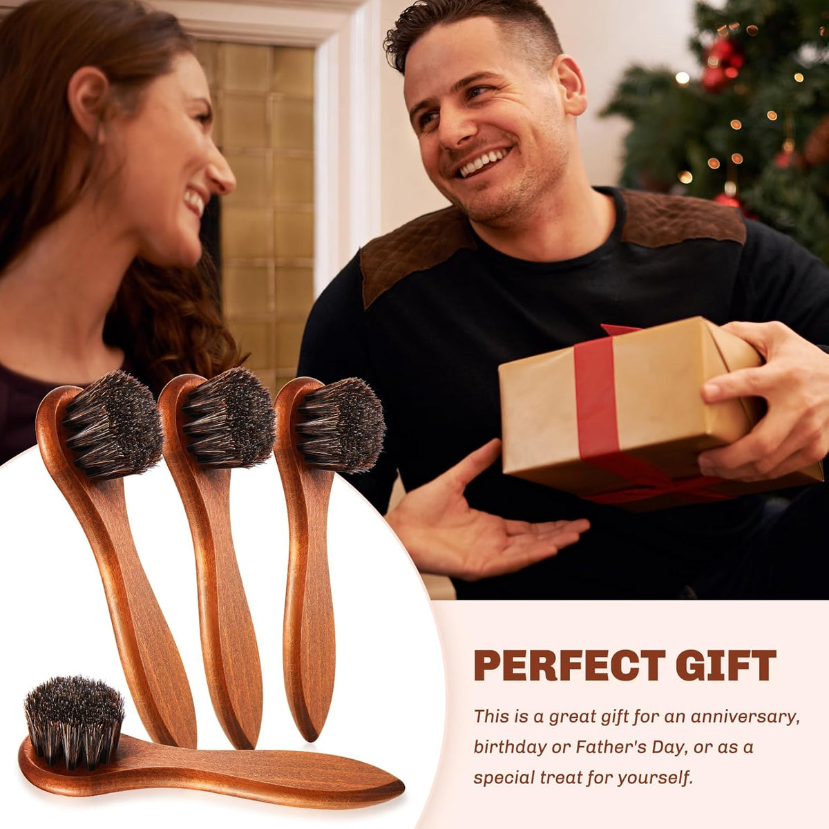 4 Pcs Horsehair Shine Shoes Brush Kit Polish Dauber Applicators Cleaning Leather Shoes Boots Care