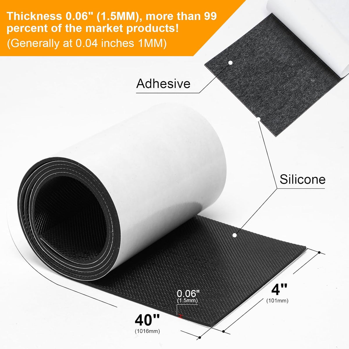 CHUNZEXI Self Adhesive Non Slip Furniture Pads 4”x40” Rubber Floor Protectors, Cuttable Anti Skid