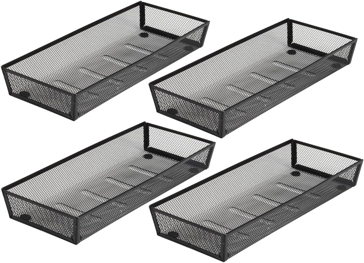 BYCY Silverware Drawer Organizer, Mesh Utensil Organizer for Kitchen Storage, Black Steel Metal