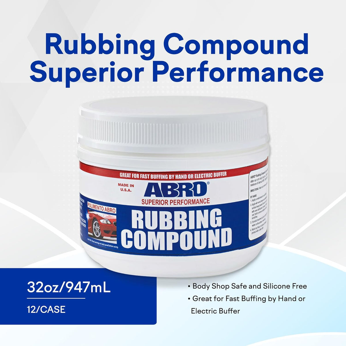 ABRO Superior Performance Automotive Rubbing Compound for Oxidized Finishes, Buff, Shine, Smooth, &
