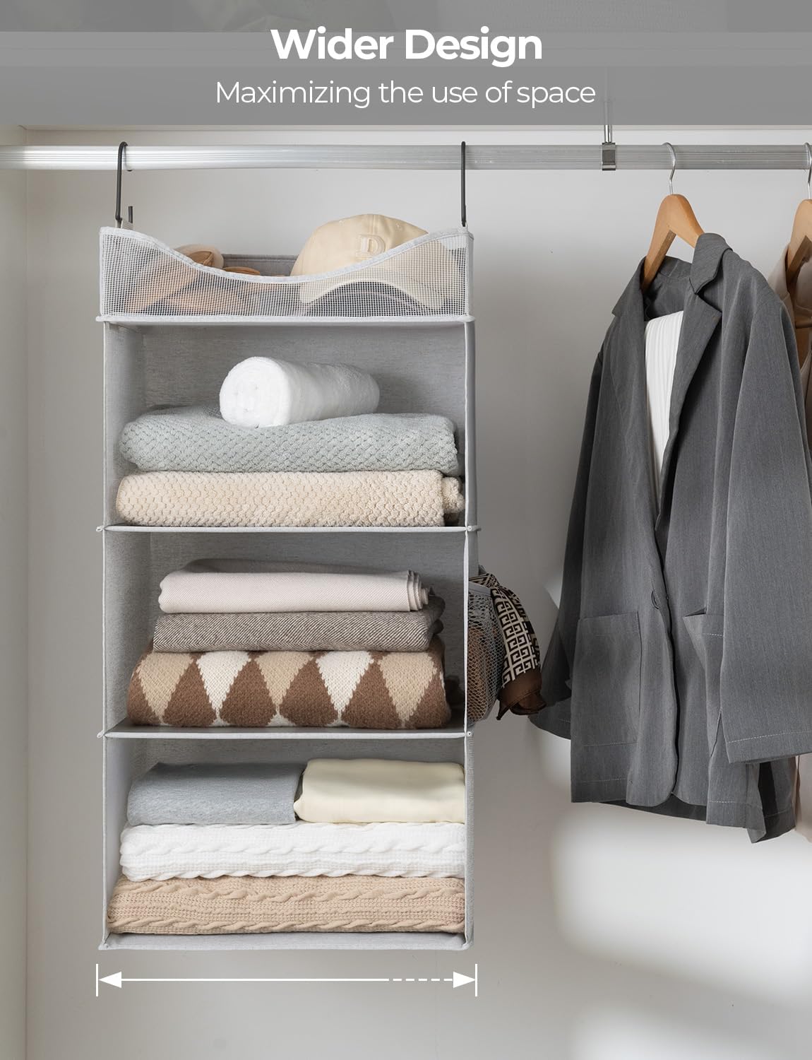 StorageWorks Hanging Closet Organizer, 3-Shelf Hanging Closet Shelves with Top Shelf, 15 ¾"W x 12"