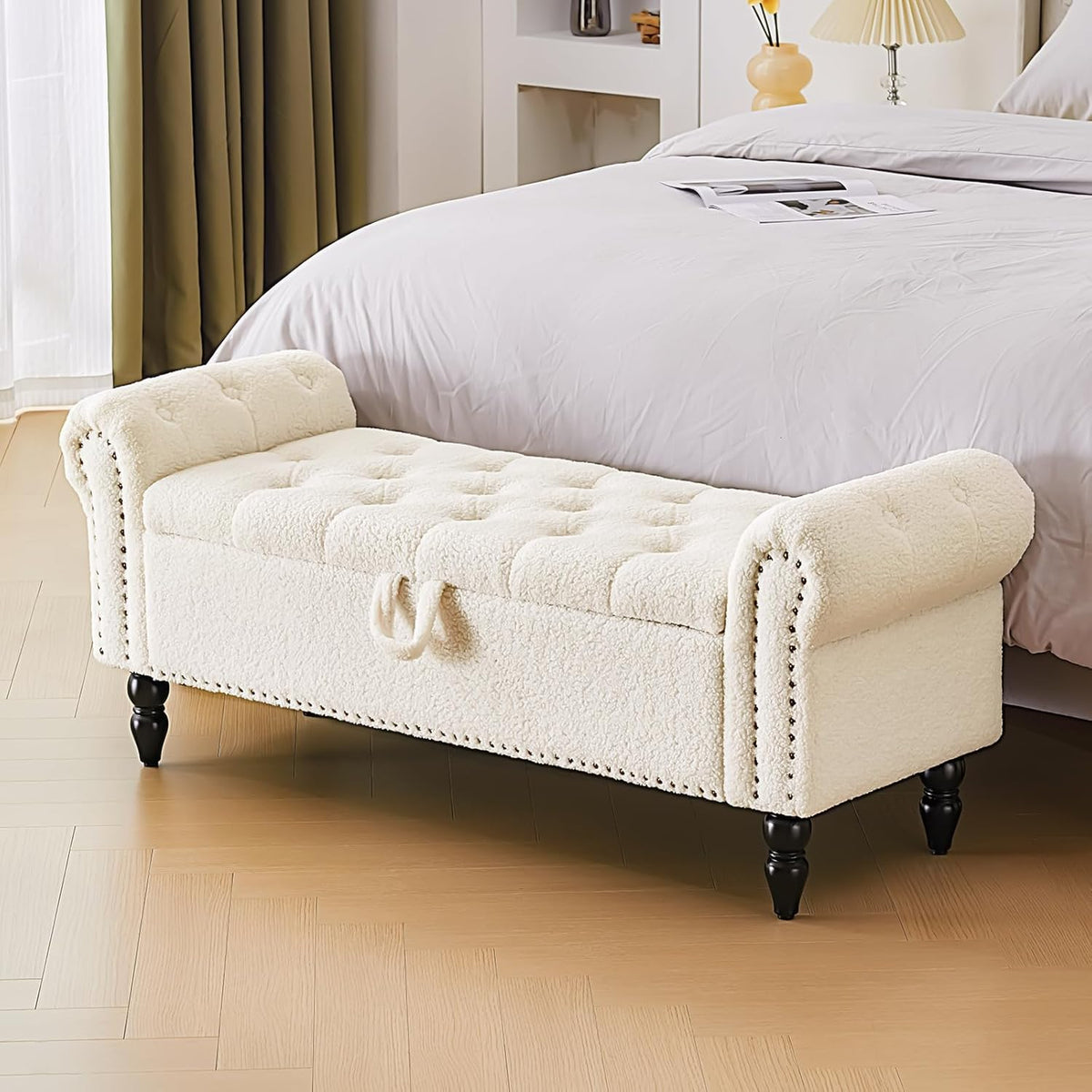 Furnimart Storage Ottoman Bench for Queen Size Bed, Faux Fur Upholstered Storage Bench Accent Bench