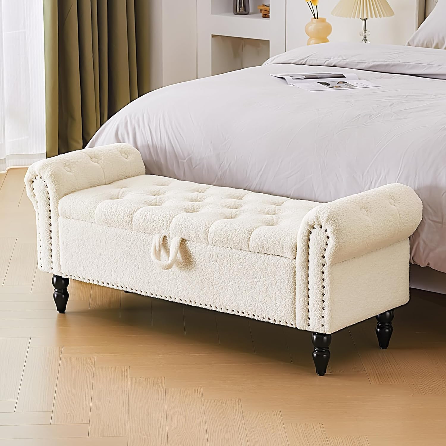 Furnimart Storage Ottoman Bench for Queen Size Bed, Faux Fur Upholstered Storage Bench Accent Bench