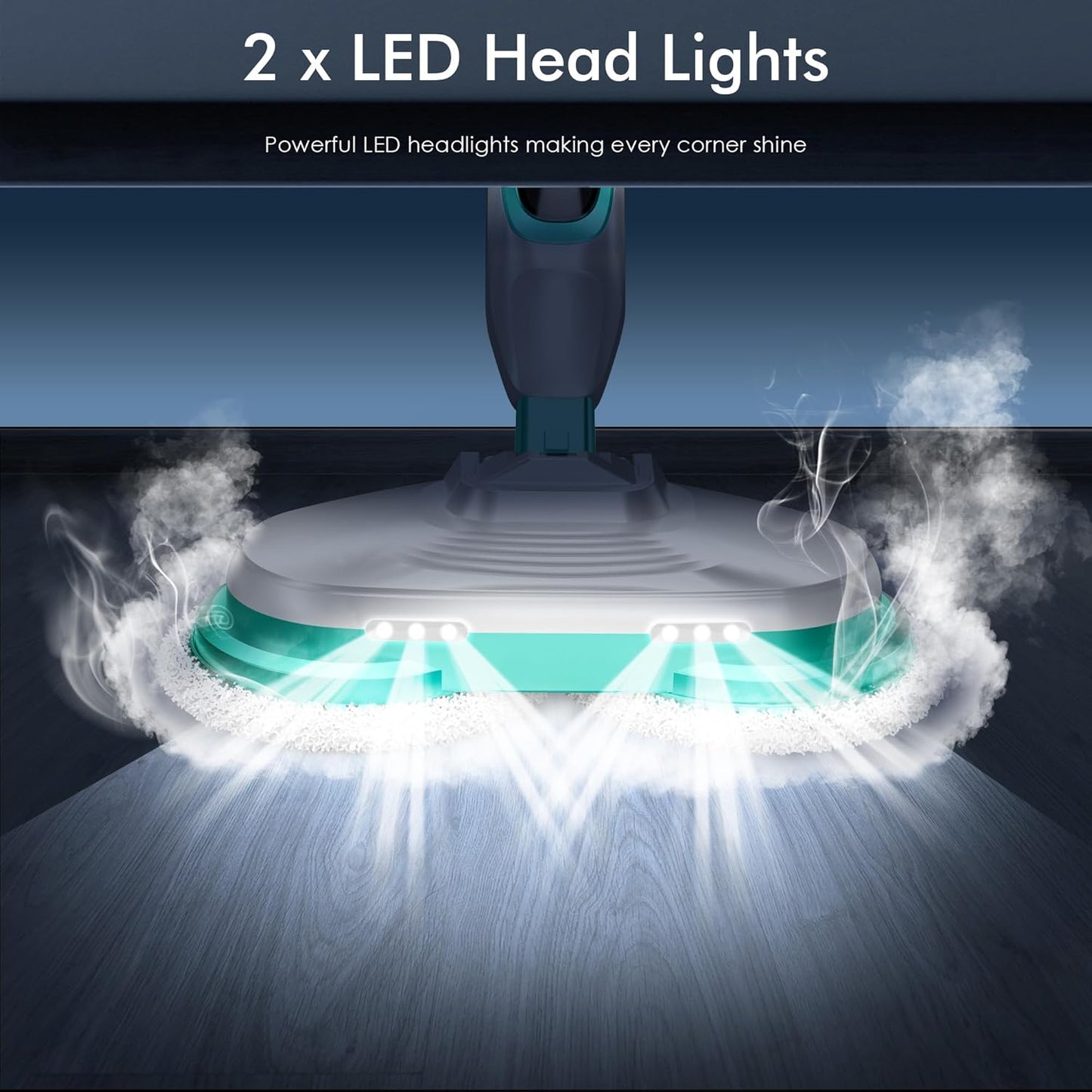 Scrubbing Steam Mop with Rotating Mop Pads, All-in-One Hard Floor Cleaner with LED Headlights