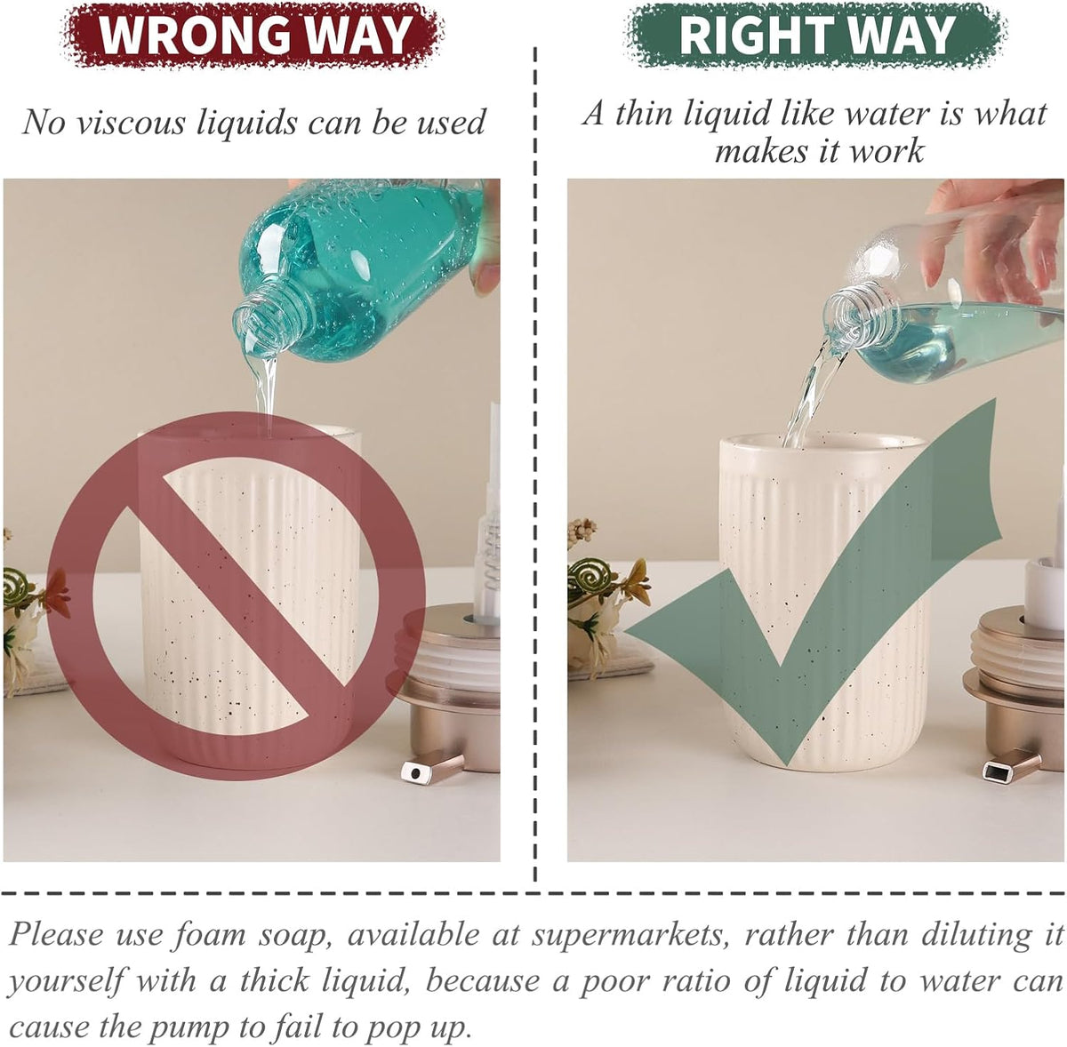 BosilunLife Foam Hand Soap Dispenser - Ceramic Foaming Soap Dispenser for Bathroom 12oz Refillable