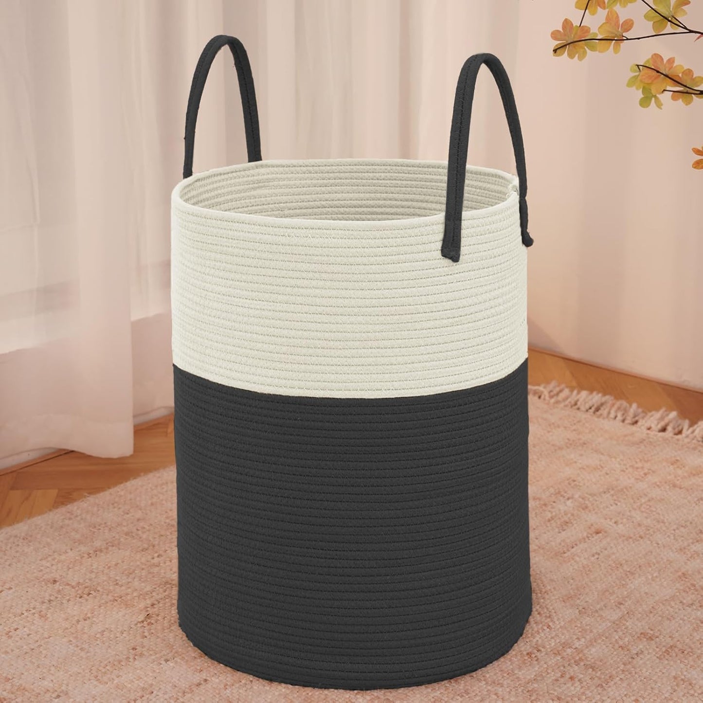 Large Woven Laundry Basket Hamper,80L Cotton Rope Storage Bin for Blankets,Toys and