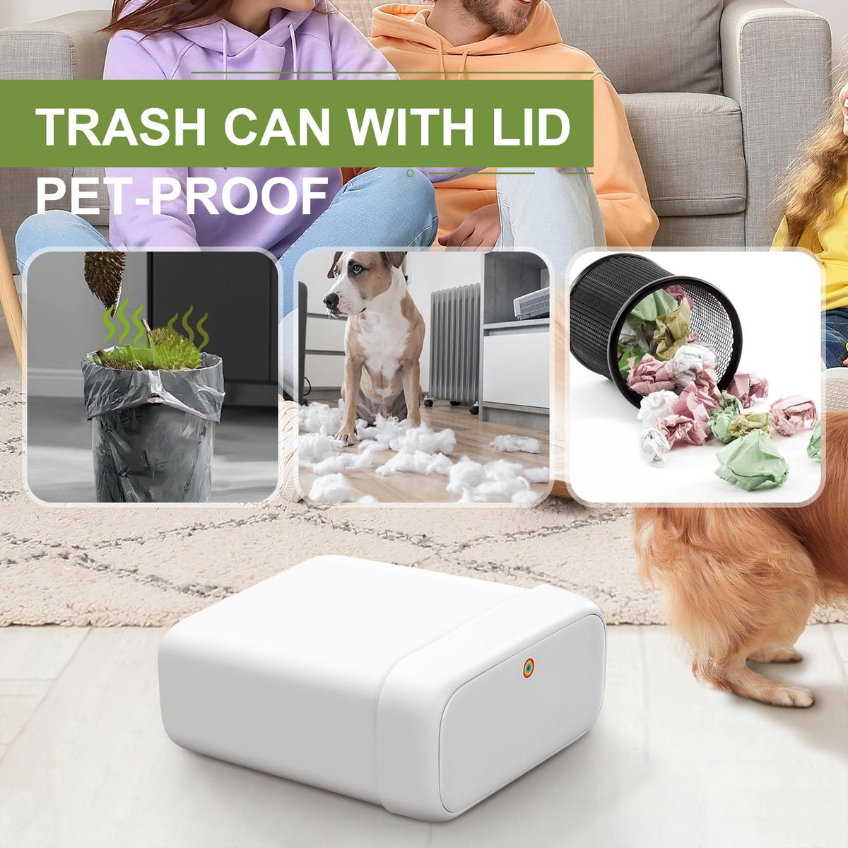 funest Trash Can with Lid, 3 Gallons/10.3 Qt Garbage Can with Press Top, Small Trash Can Dog Proof