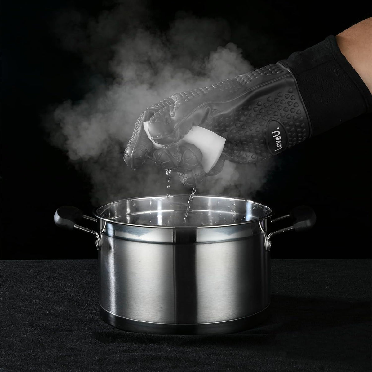 Kitchen Oven Gloves - Dual-Layer Heat Resistant Grilling Gloves, Silicone Oven Mitts with 5
