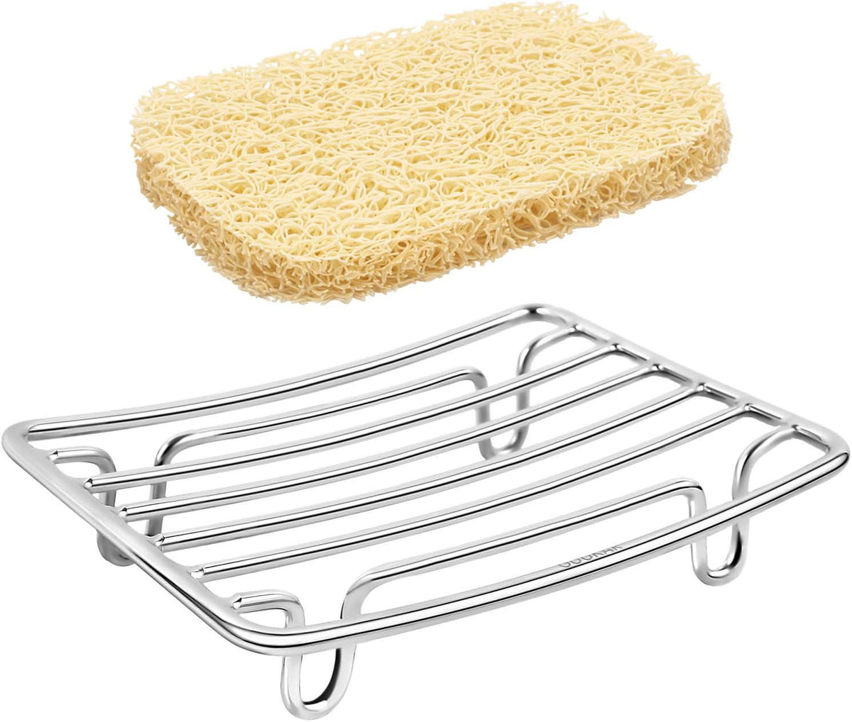 Bar Soap Dish Holder for Shower Bathroom Stainless Steel Rust Proof Self Draining with Beige Soap
