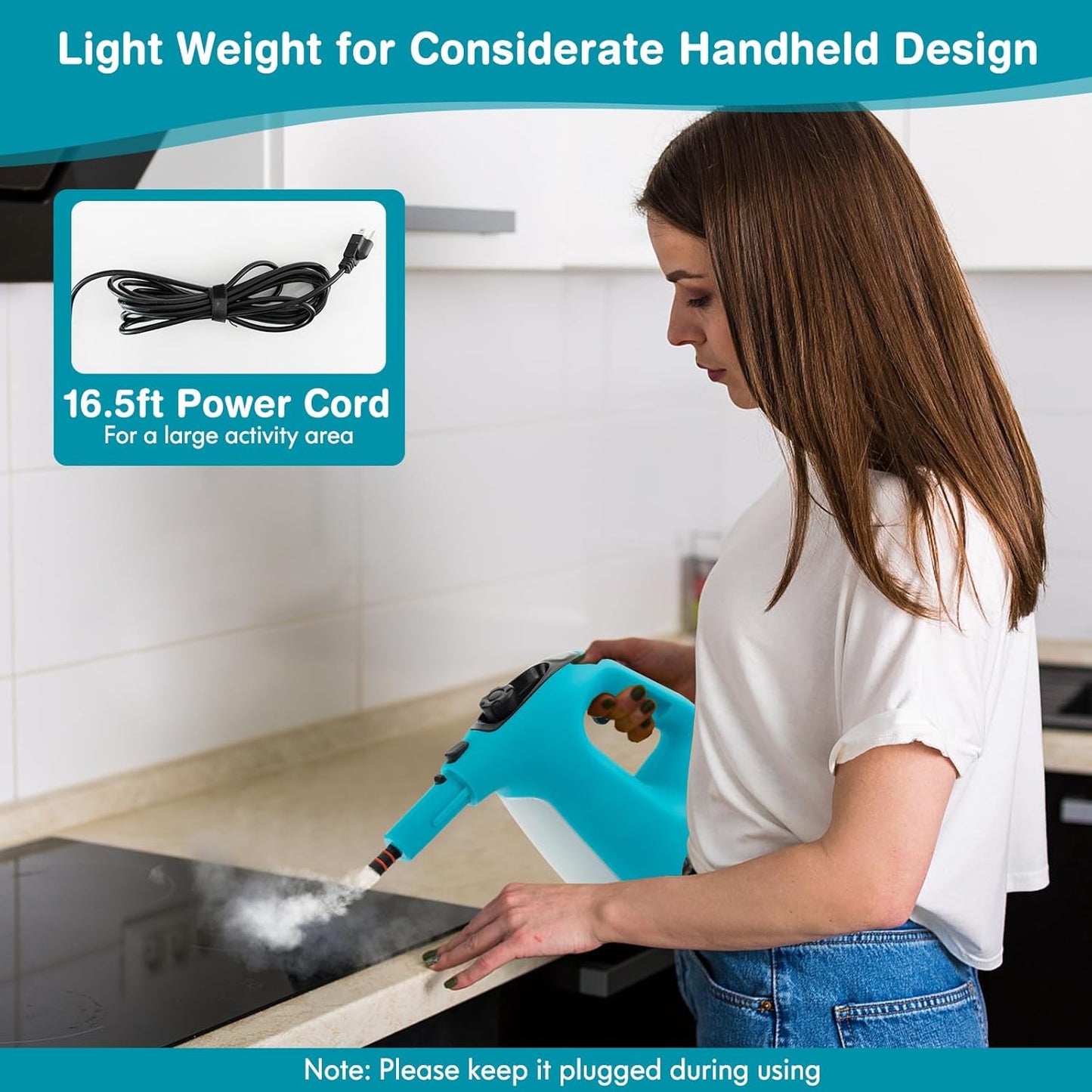 COSTWAY Handheld MultiPurpose Steam Cleaner with 17 Pieces, 350ml Large Capacity Steam Mop