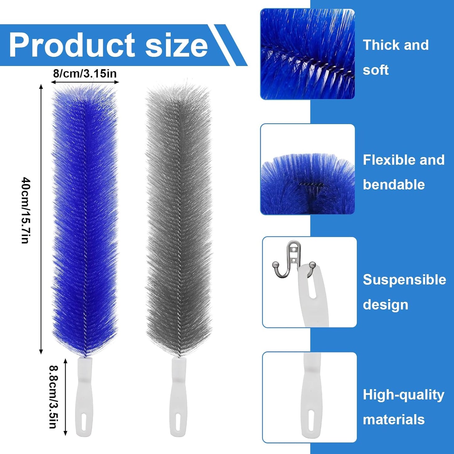 2 Pcs Cobweb Duster, Bendable Fan Duster, Plastic Fan Cleaner Brush,Microfiber Head Dusting Brush