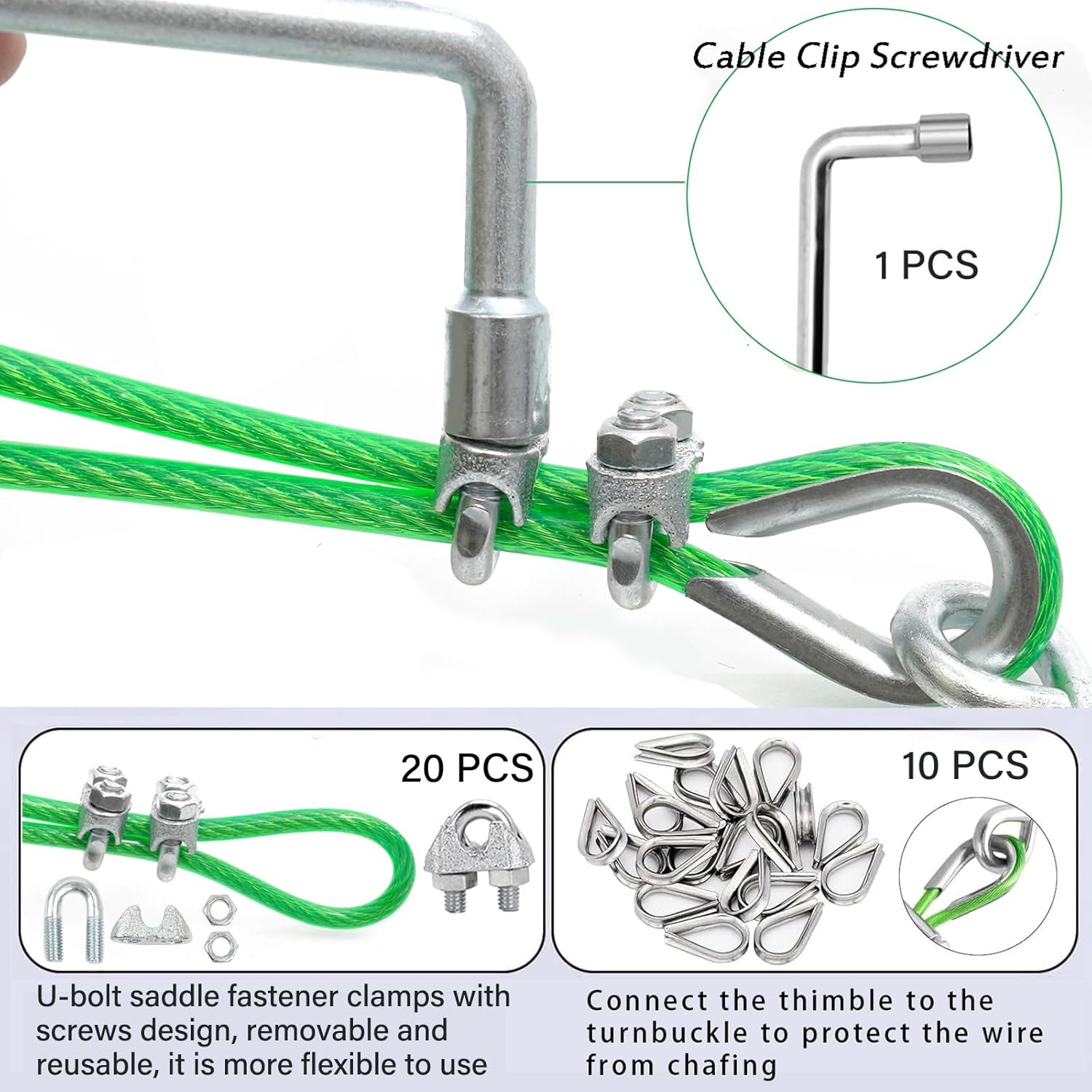 1/8" Wire Rope, 100 Ft PVC Coated Wire Cable Metal Steel Cable Trellis Kit, Multi-use Clothes Line