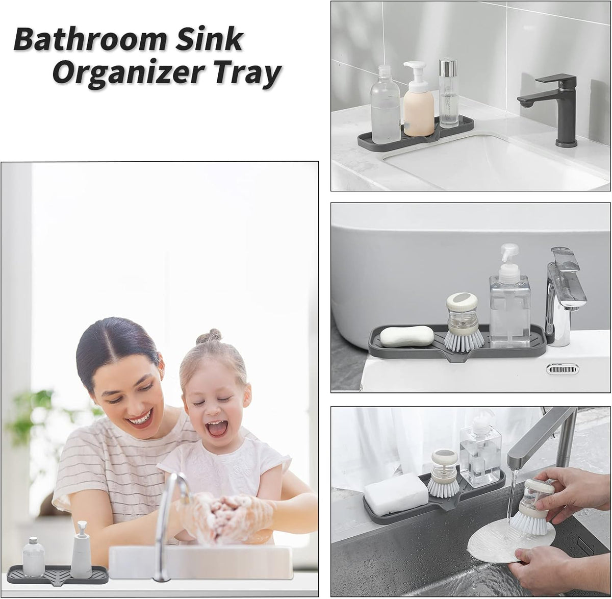 Silicone Bathroom Soap Dishes with Drain Spout-Bathroom and Kitchen Sink Organizer,Sponge