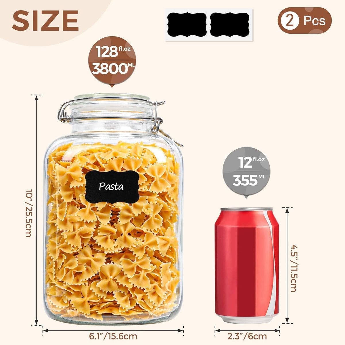 ComSaf 1 Gallon Glass Jar with Lid, Flour Sugar Storage Containers 128oz, Cereal containers