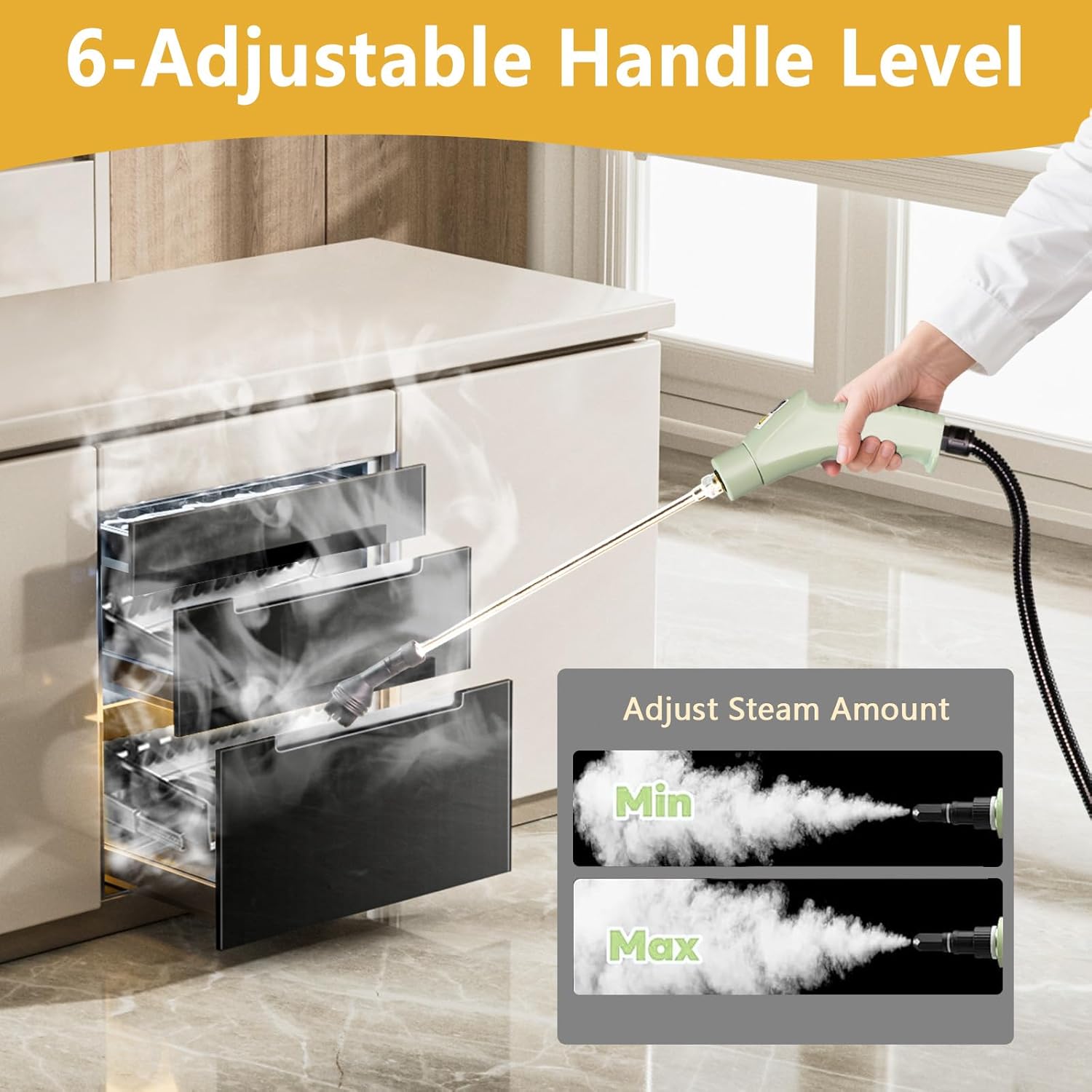 Steam Cleaner, 15s Heat-Up, 6-Level Adjustable Handle, High Pressure Steamer for Cleaning with 11