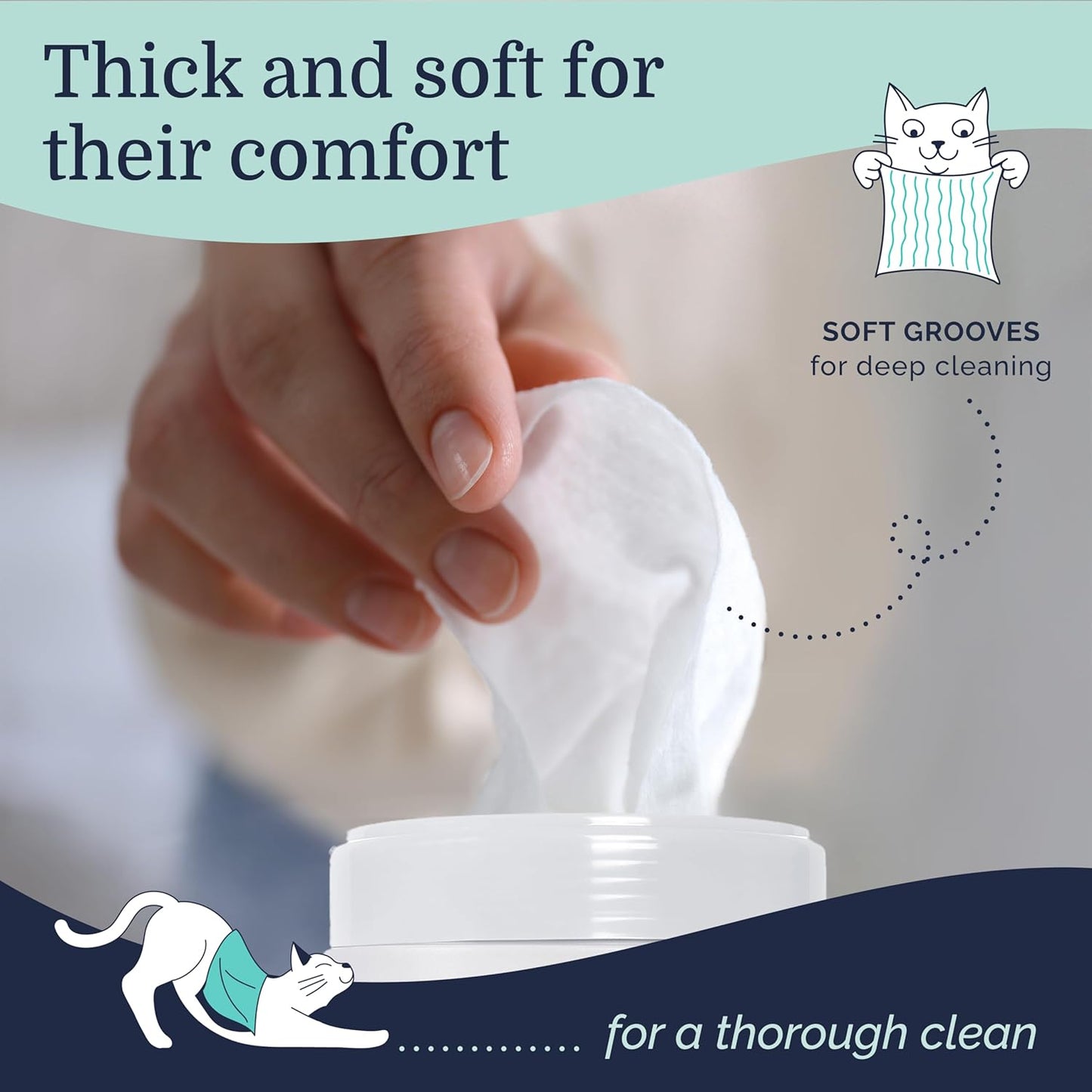 Hepper Wash Wipes - Soft Pet Cleaning Wipes Enriched with Aloe & Cucumber Scent for Waterless