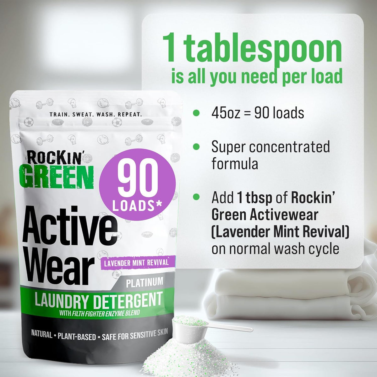 Rockin' Green Laundry Detergent, Plant based, All Natural Laundry Detergent Powder, Vegan and