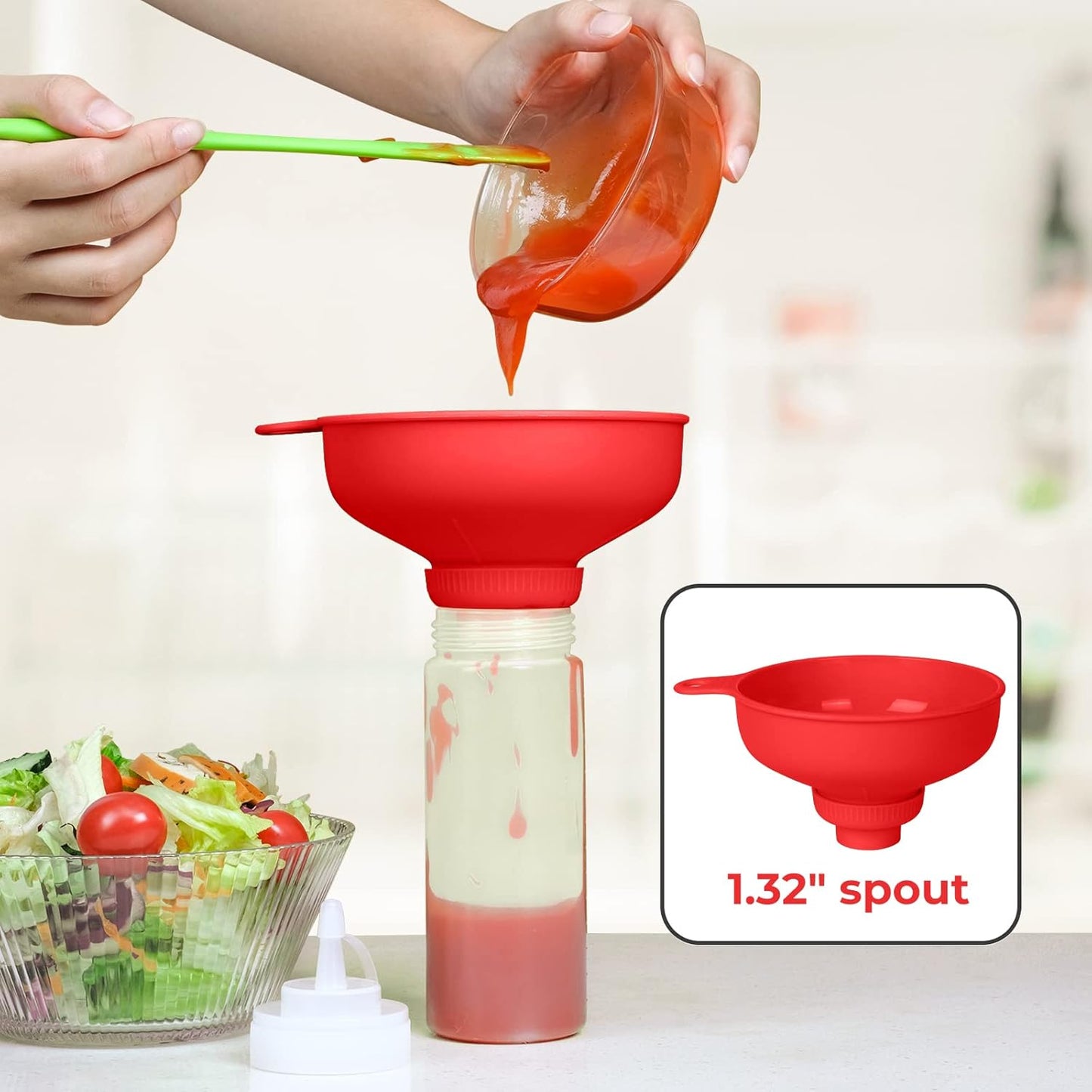 Wide Mouth Kitchen Funnel, Food Grade Plastic Cooking Canning Funnel with 4 Sizes Spouts for