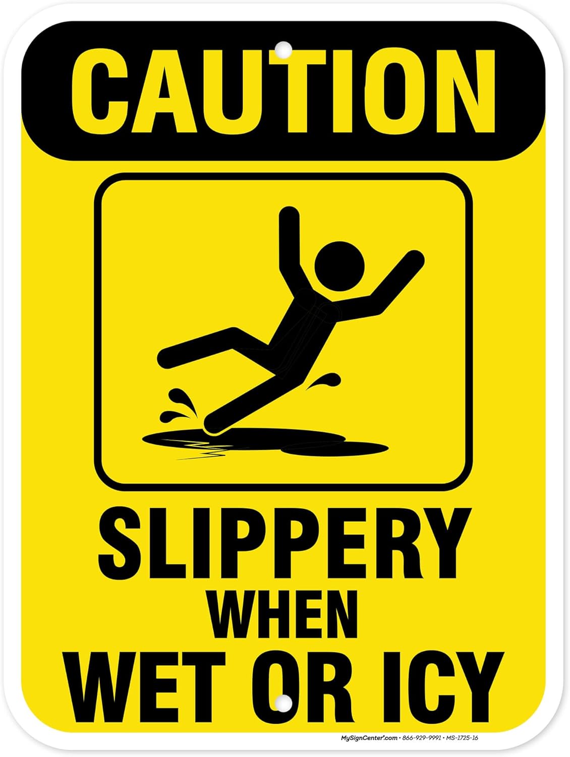 Caution Slippery When Wet Sign or ICY Sign, 12"x16"0.40 Aluminum, Fade Resistance, Indoor/Outdoor