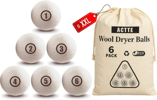 Sheep Wool Dryer Balls 6 Pack XXL(3.1") Premium Natural Fabric Softener, Reusable Laundry Dryer