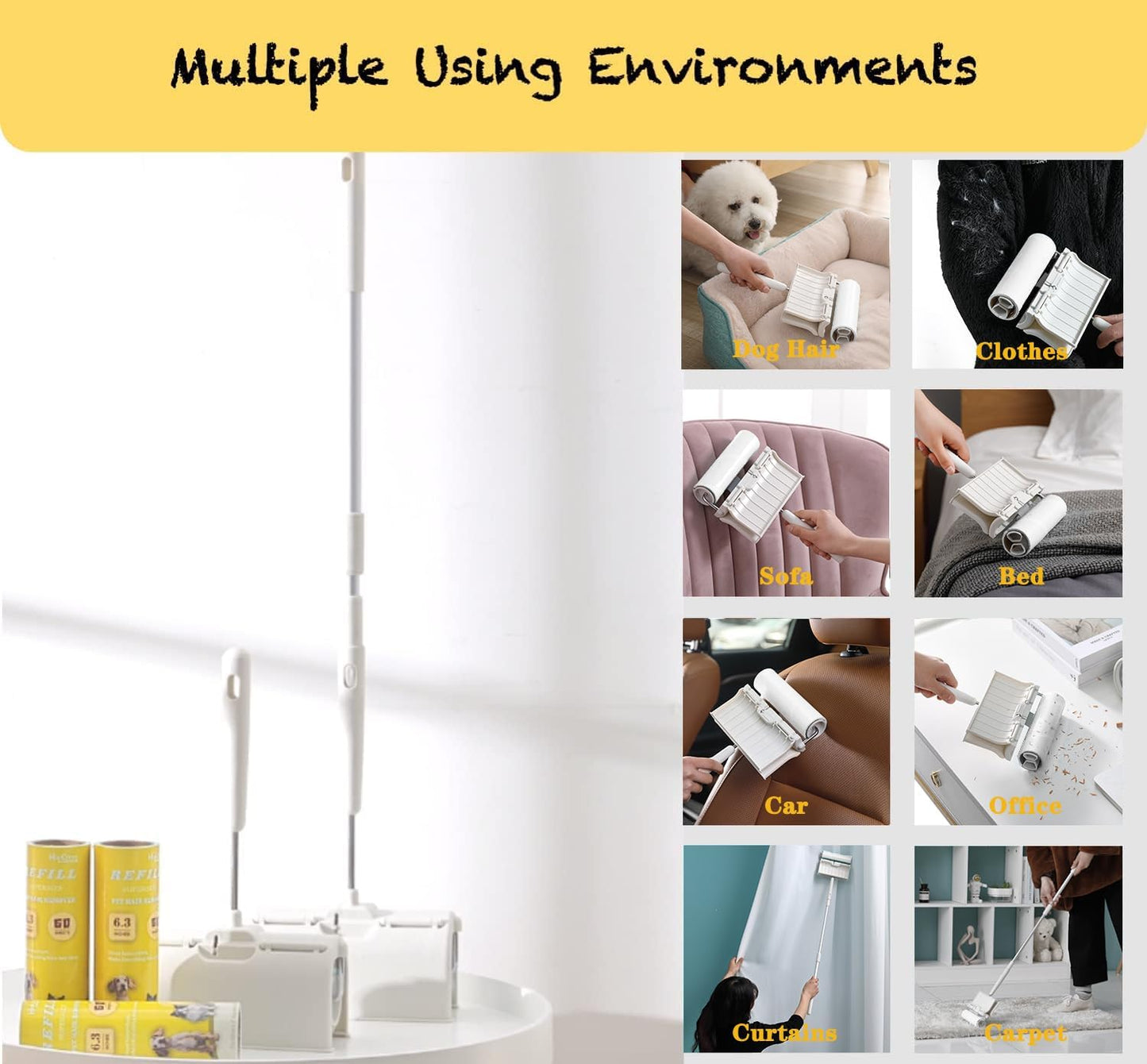Large Surface Lint Roller Extra Sticky Refills, Total 240 Easy Tear Sheets, Insert Tube Measures