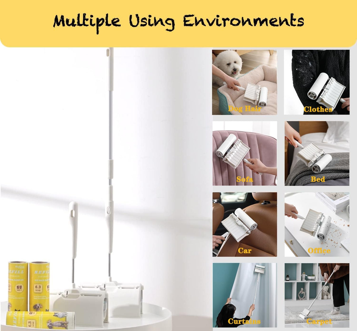 Large Surface Lint Roller Extra Sticky Refills, Total 240 Easy Tear Sheets, Insert Tube Measures