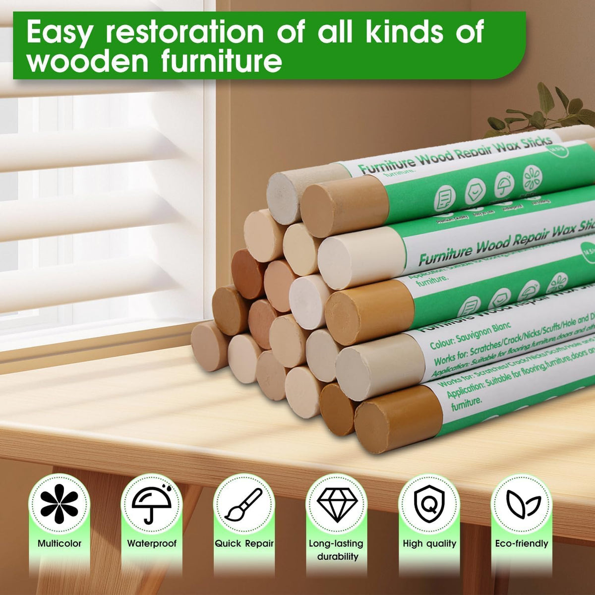Furniture Markers Touch Up, 20 Colors Wood Filler Sticks, Wood Wax Crayons for Repairing Scratches