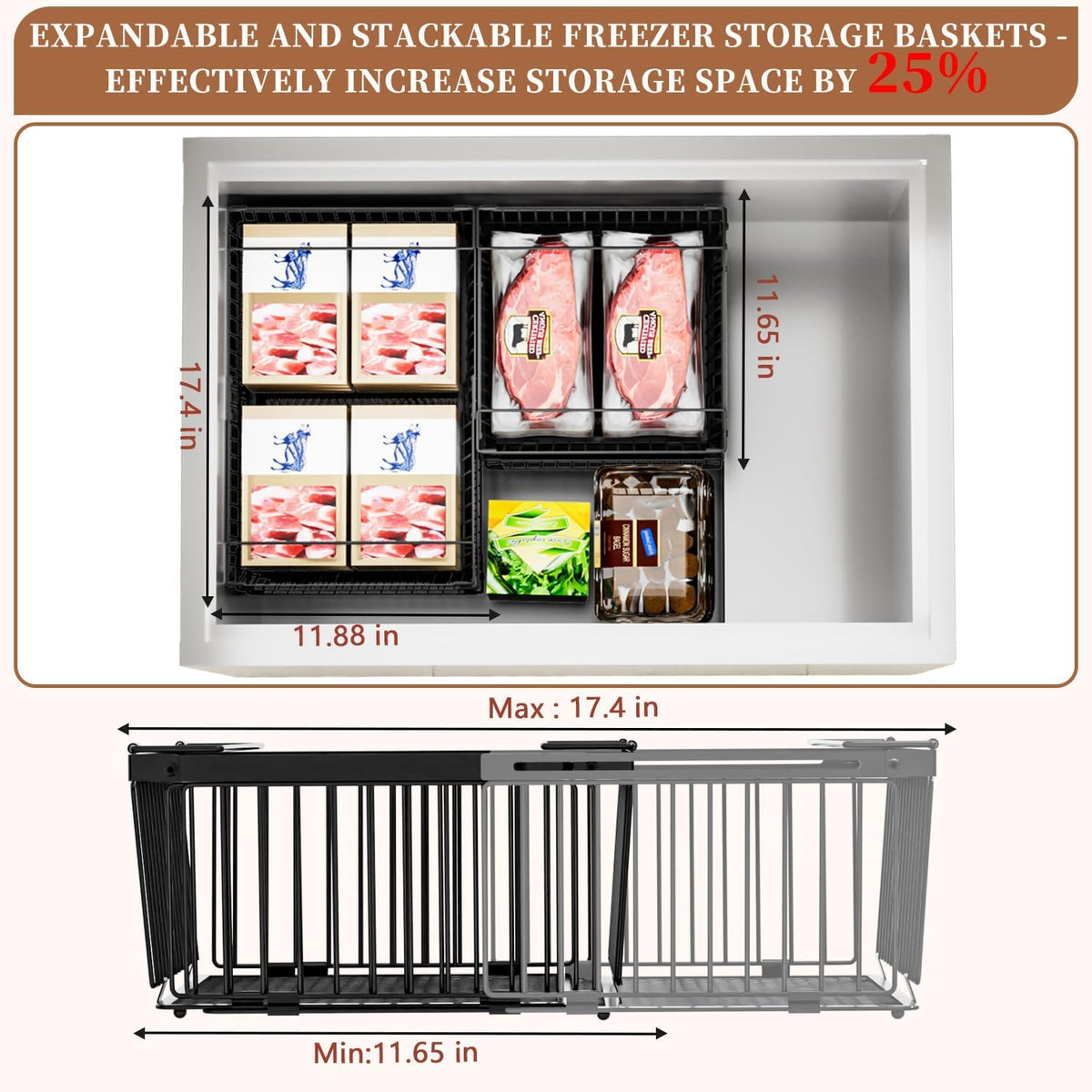 Large Freezer Organizer Bins，Upgraded Bottom Leak-Proof net，Fit 10 to 20 Cu Ft Chest Freezer，4Pack，