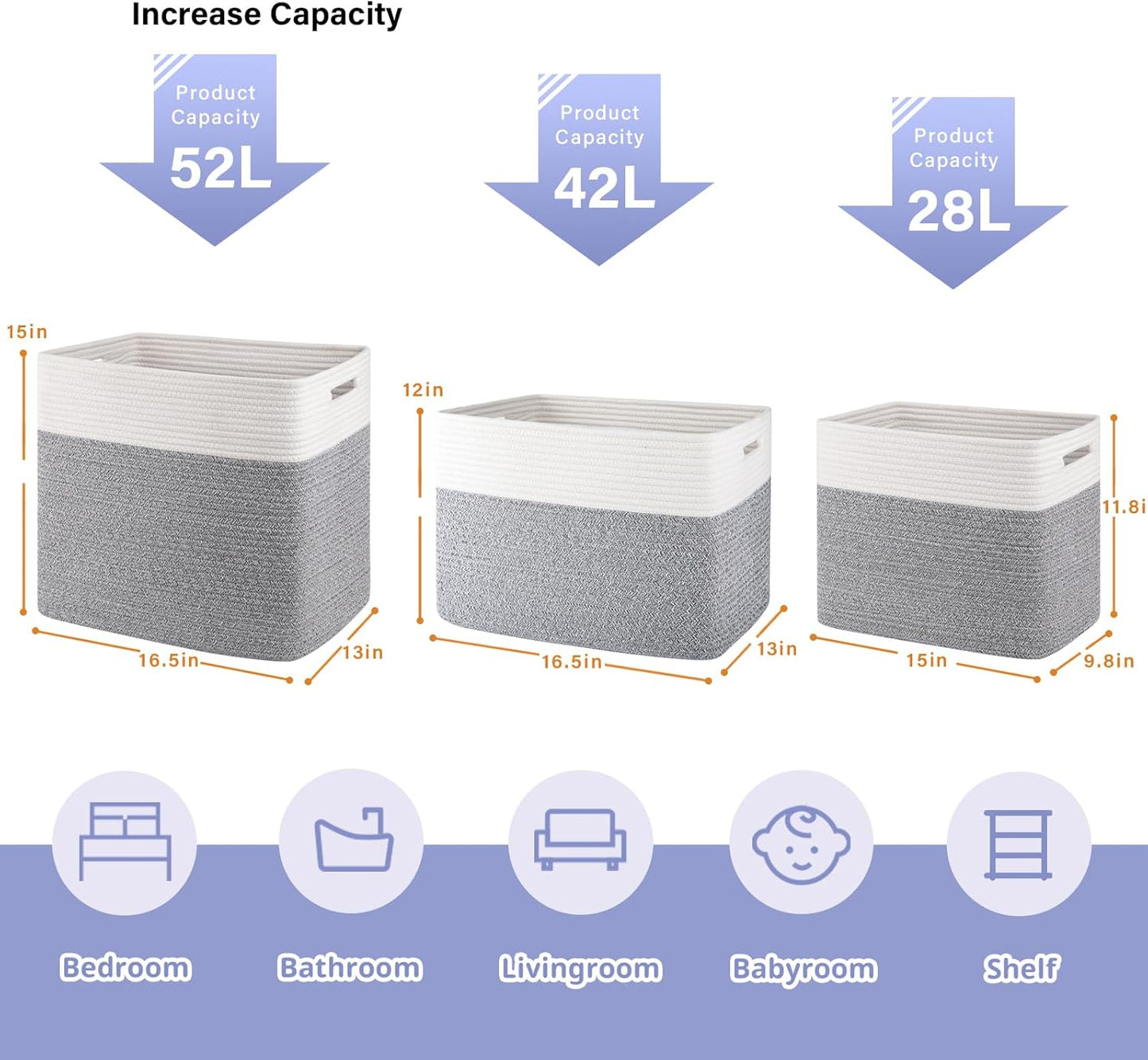 OIAHOMY Storage baskets for Shelf, Toy Storage Basket, Collapsible Storage Bins, Blanket Basket