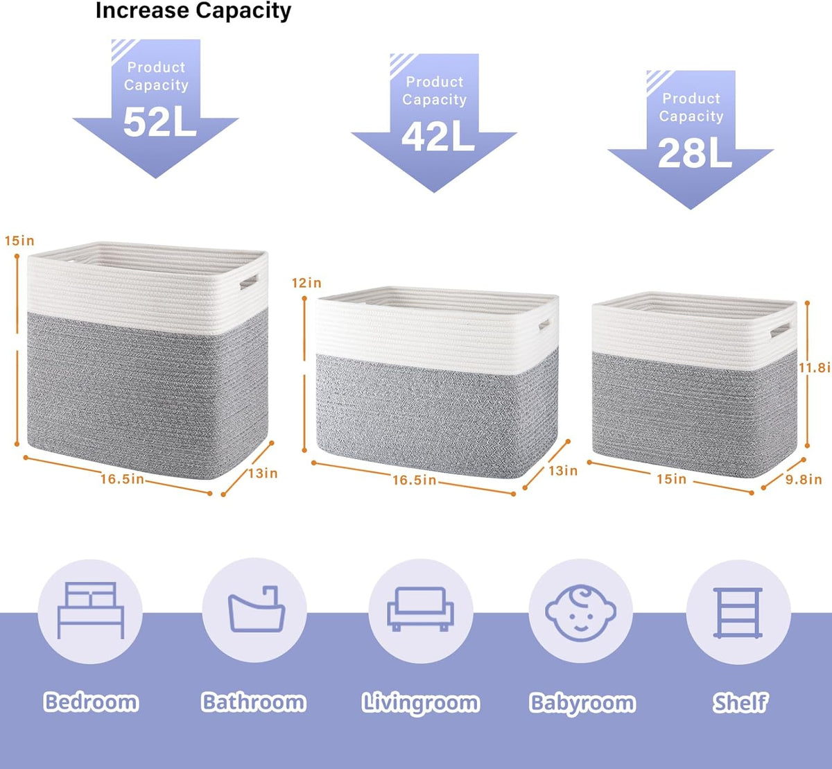 OIAHOMY Storage baskets for Shelf, Toy Storage Basket, Large Collapsible Storage Bins, Blanket
