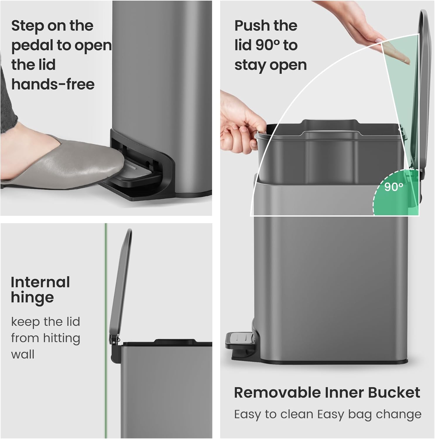 Cesun Small Bathroom Trash Can with Lid Soft Close, Step Pedal, 6 Liter / 1.6 Gallon Stainless