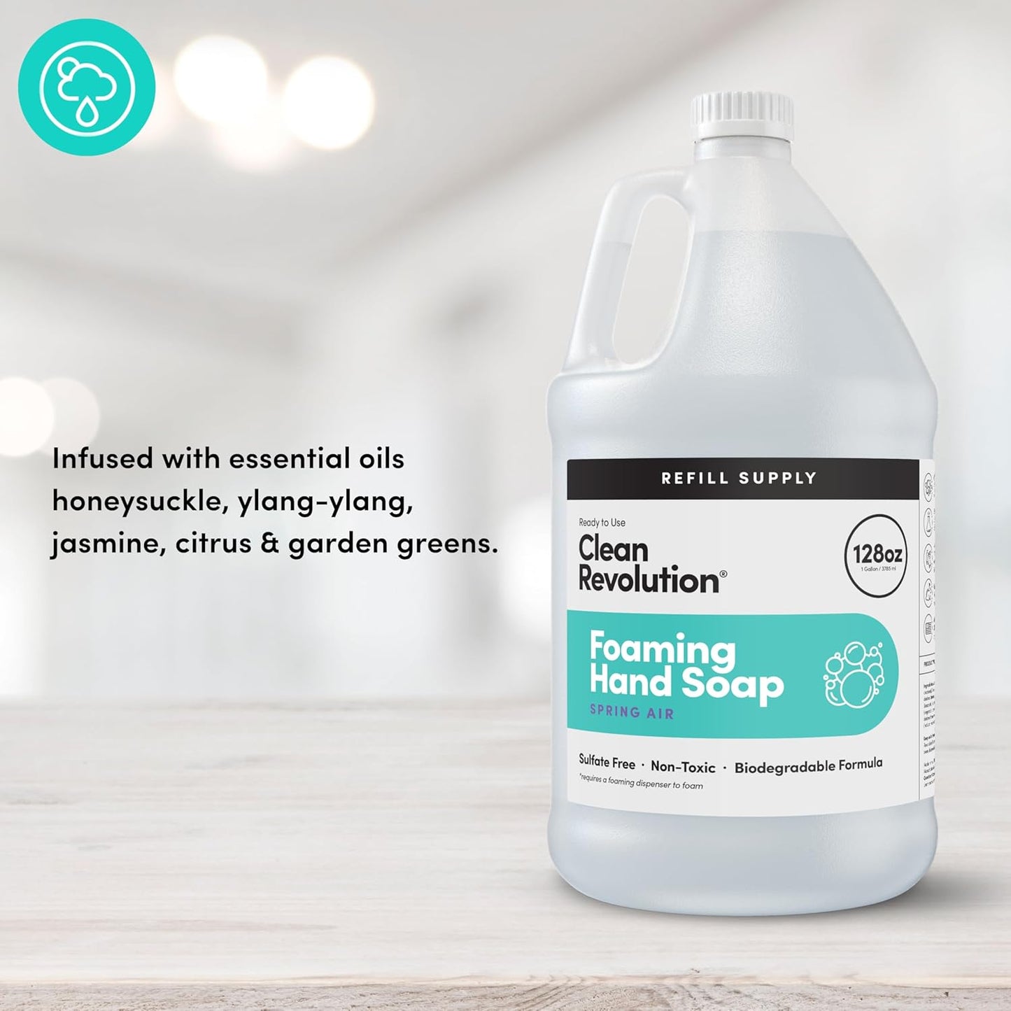 Clean Revolution Foaming Hand Soap Refill Supply Container, Ready to Use Formula, Gluten Free