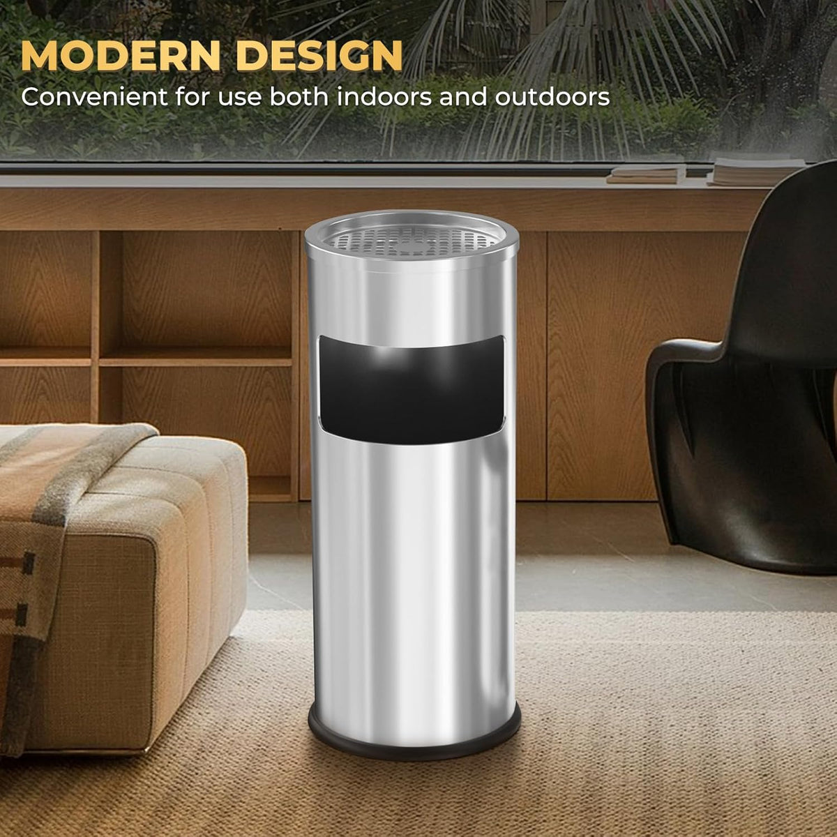 Trash Can Outdoor Waste Container Round Stainless Steel Trash Can with Removable Inner Bucket for