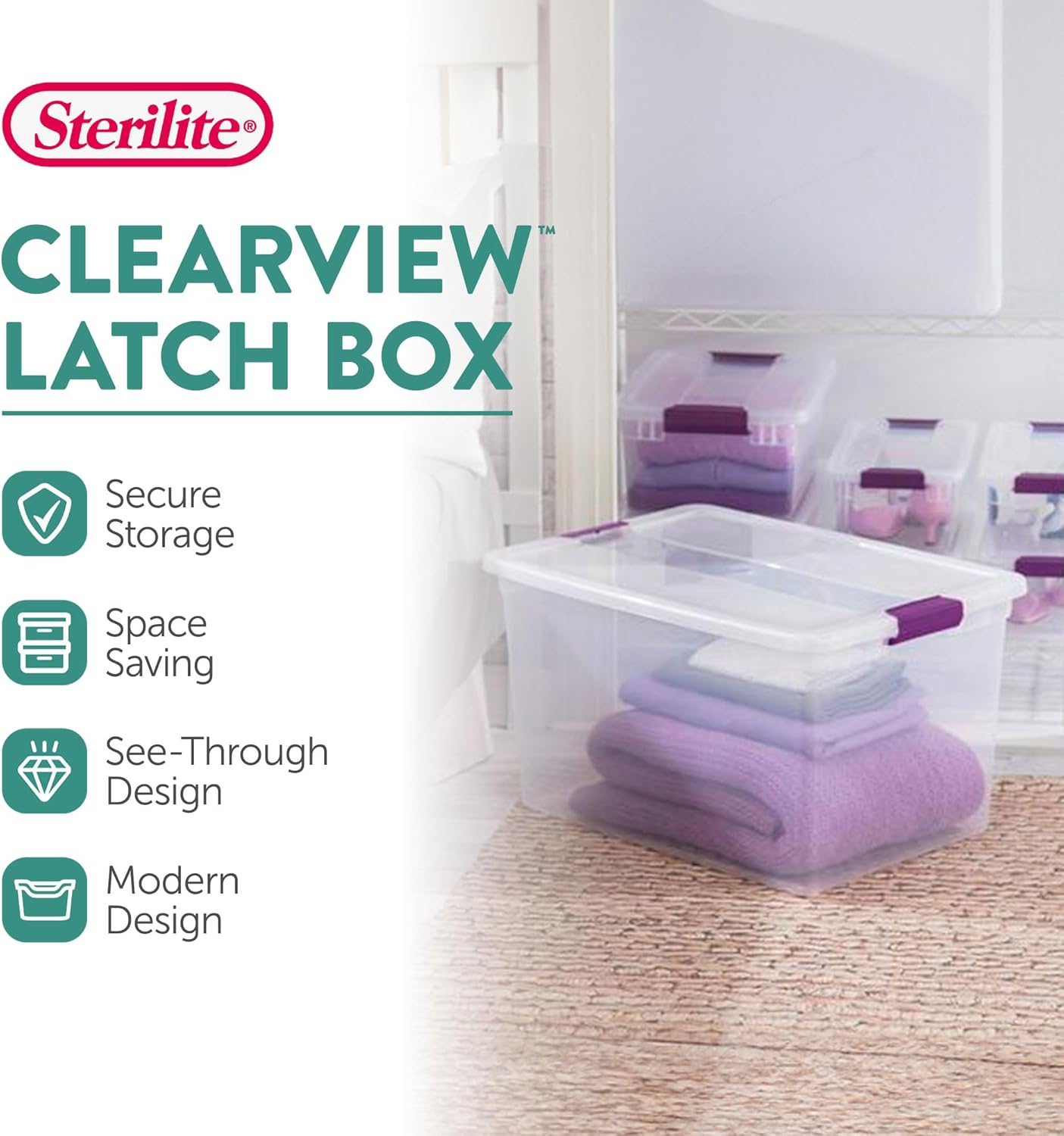 Sterilite 24-Pack 66 Quart ClearView Latch Box, Stackable Organizer Bins with Latching Lids - Clear