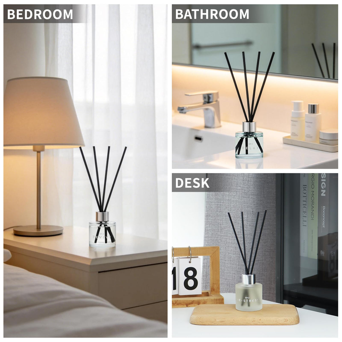 3 Pack Fragrance Reed Diffuser, 50ML Lavender Jasmine Lemongrass