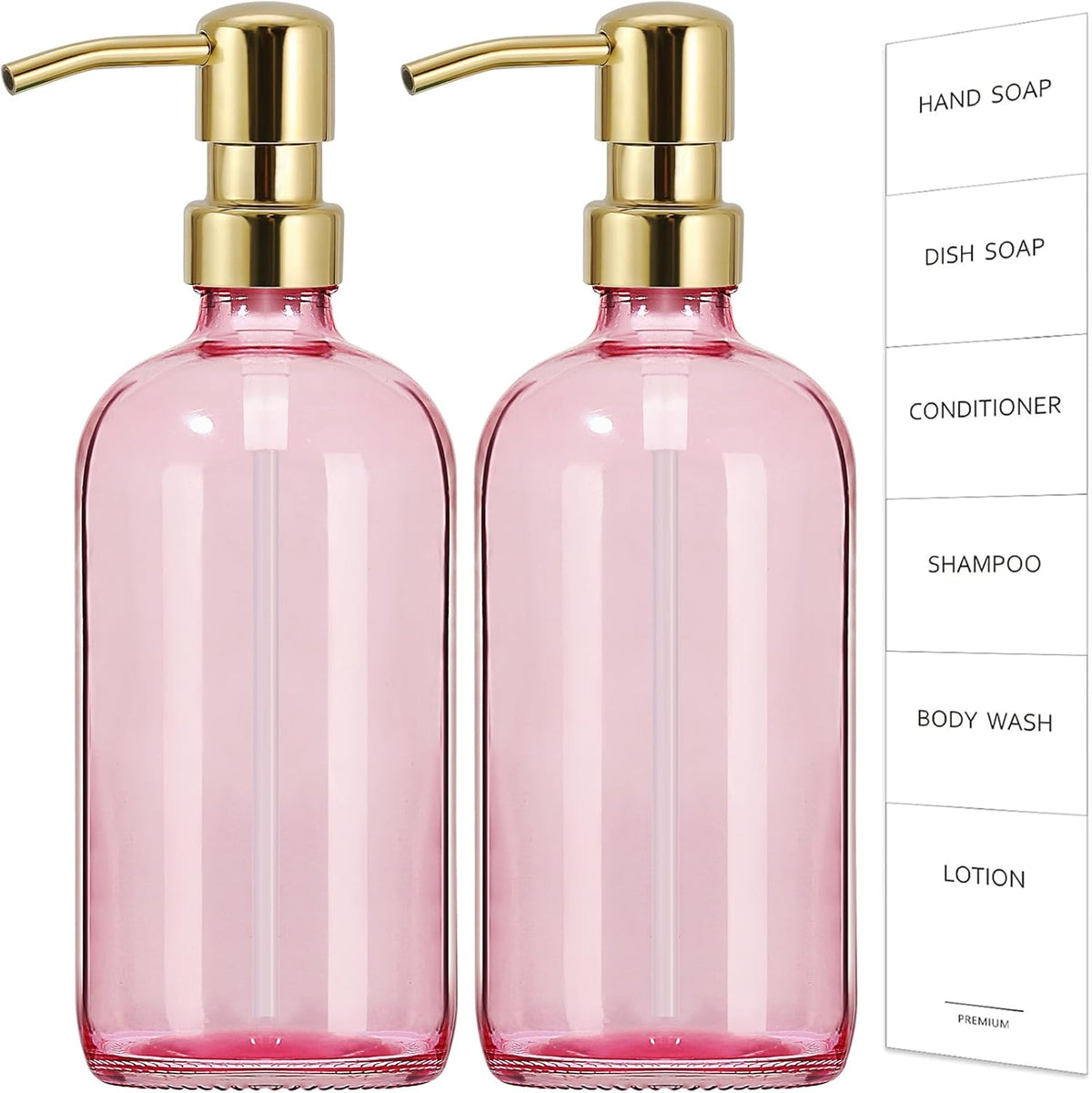 GMISUN Pink Soap Dispenser Bathroom, 2 Pack Kitchen Hand and Dish Soap Dispensers Set, 17 Fl Oz