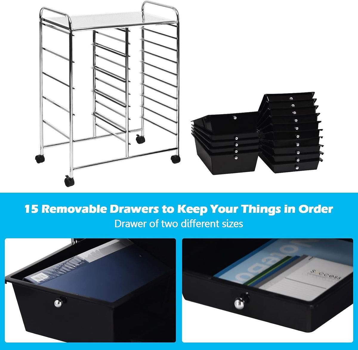 GOFLAME 15-Drawer Rolling Storage Cart, Multipurpose Movable Organizer, Utility Cart for Home
