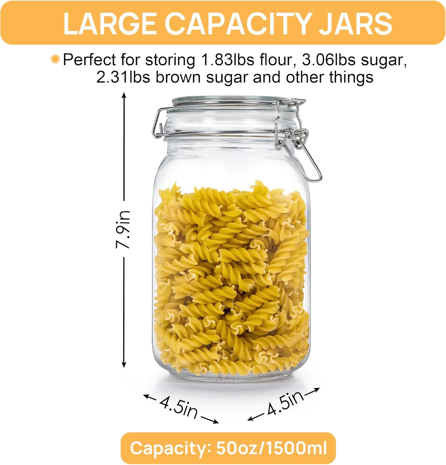 CHEFSTORY 50oz Airtight Glass Jars with Lids, 3 PCS Food Storage Canister for Kitchen & Pantry