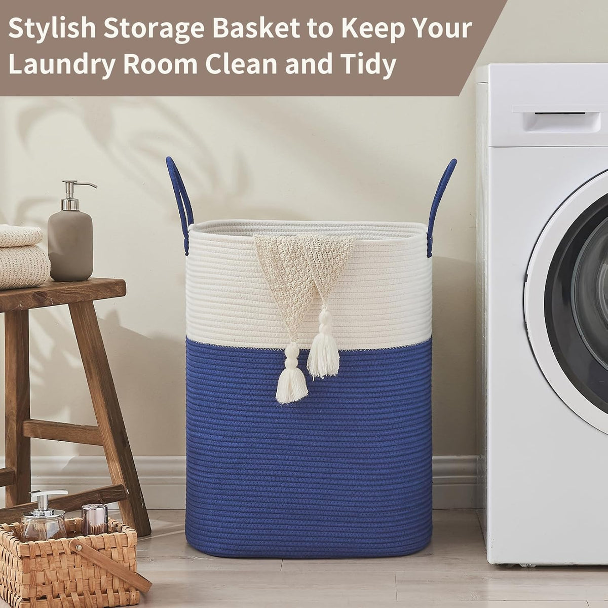 Laundry Basket with Handles - Blanket Basket & Hampers for Bedroom Aesthetic, Laundry Hamper &