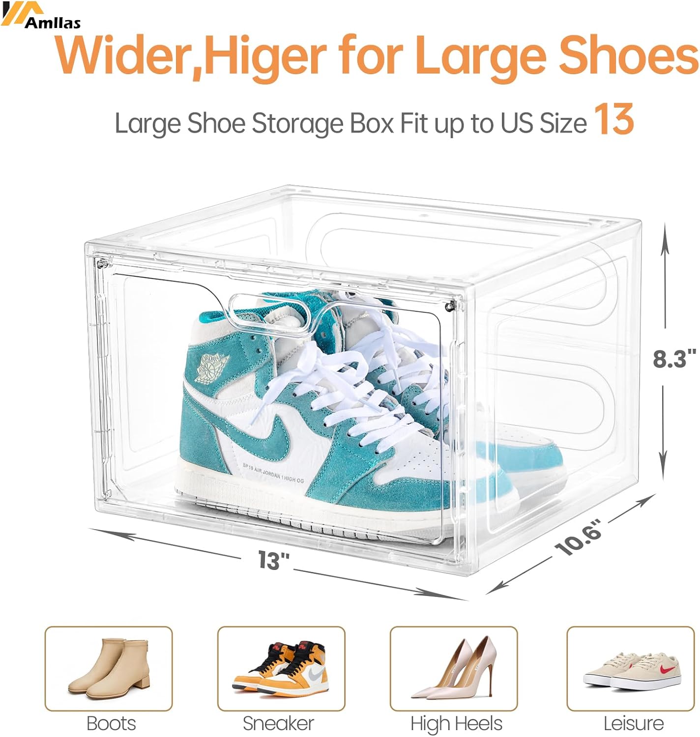 8 Pack Shoe Boxes Clear Plastic Stackable, Large Shoe Storage Organizer with Lids,Drop Side Shoe