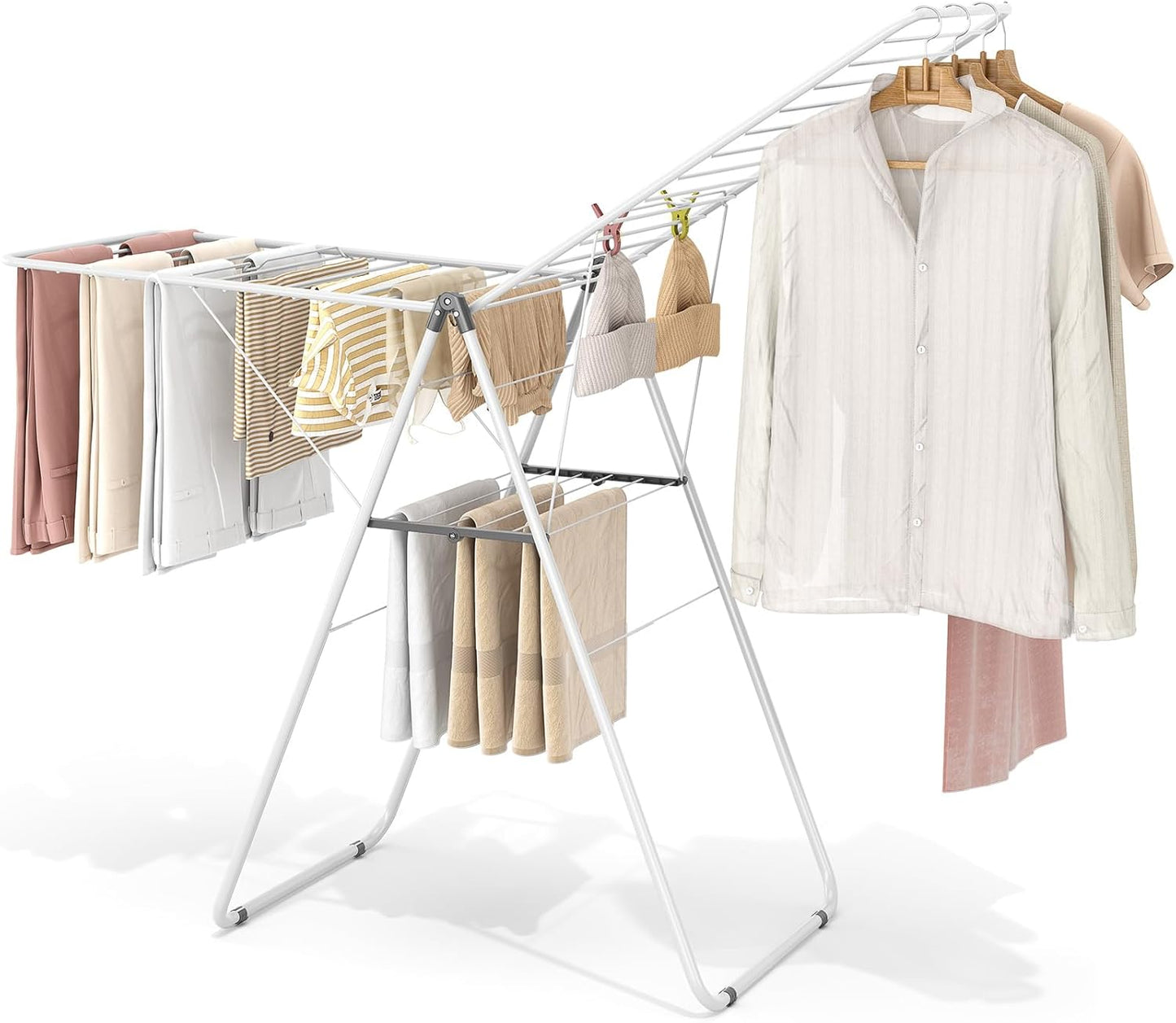 KINGBOARD Clothes Drying Rack Foldable, Metal Drying Rack Clothing with Height-Adjustable, Laundry