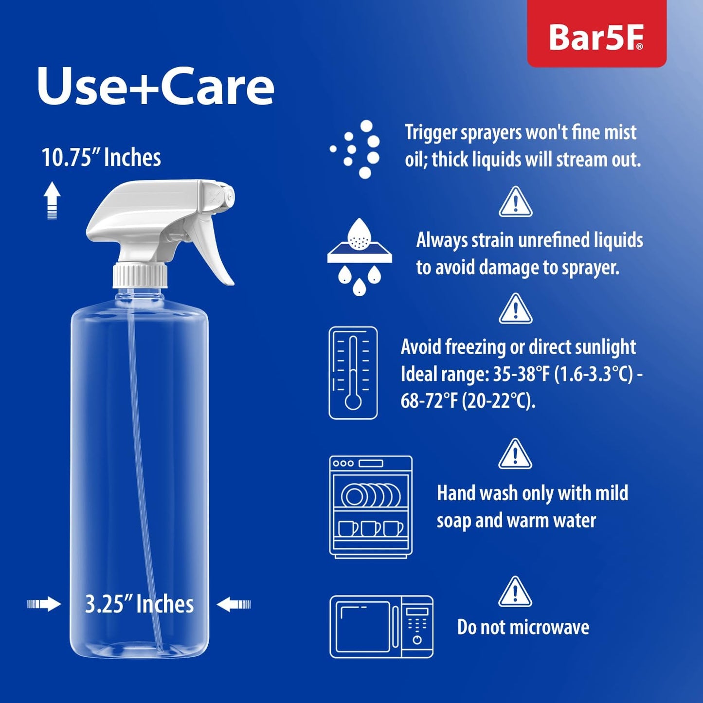 Bar5F Plastic Spray Bottles with Mixor Trigger, 32 oz | Professional, Leak Proof, Empty, Adjustable
