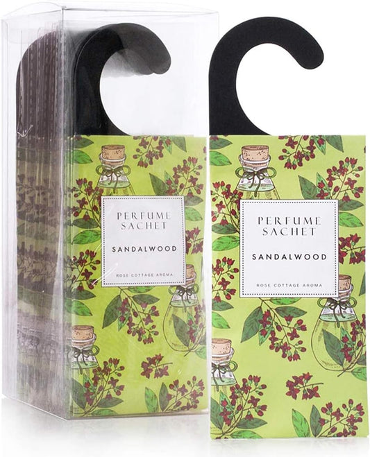 ROSE COTTAGE Large 12 Packs Sandalwood Hanging Closet Deodorizer Air Freshener Long Lasting Scented