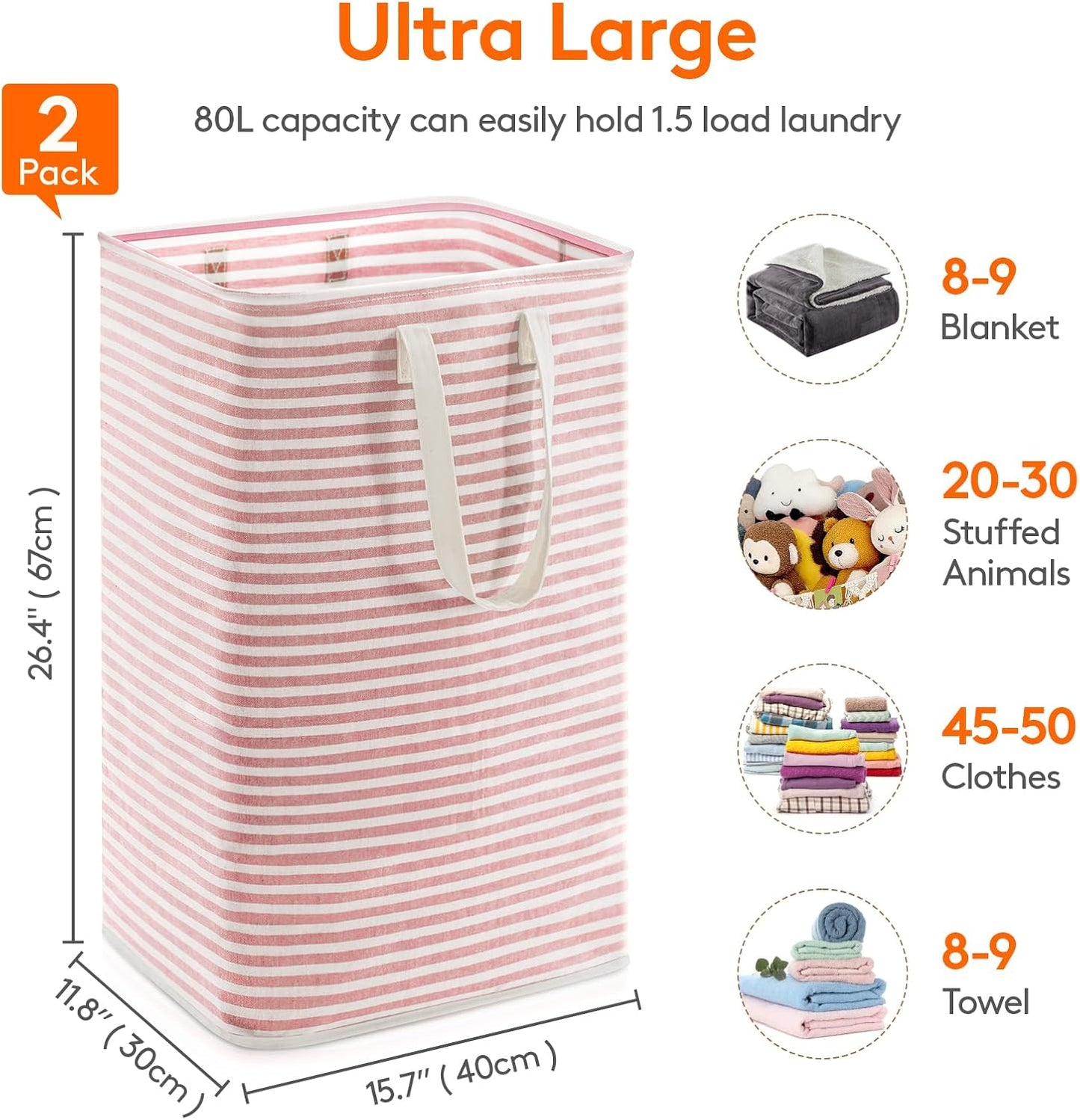 Lifewit 2 Pack Laundry Hamper Large Collapsible Laundry Basket, Freestanding Waterproof Cloth